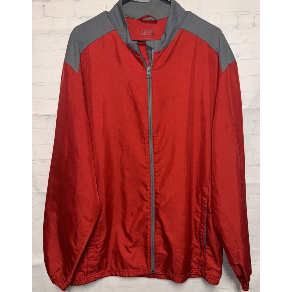 Adidas Jacket Men Large Red Grey Track Windbreaker Soccer Running Performance - Picture 1 of 3